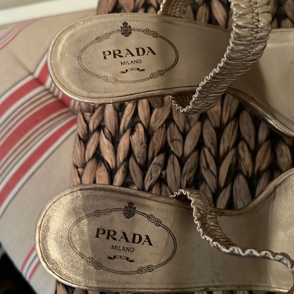 Prada Gold Leather Sling Back Heels - Picture 9 of 15